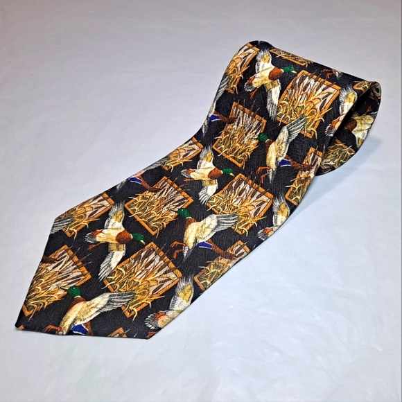 Field & Stream Mallard Duck 💯 Silk Men's Necktie 58" x 4" Black/Gold Wildlife - Picture 6 of 10